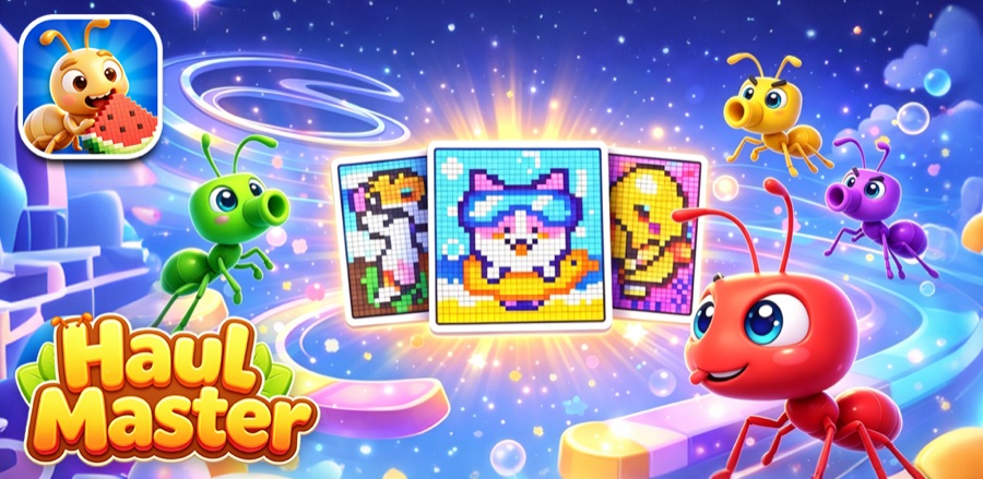 Haul Master key art with ant crew and pixel cards